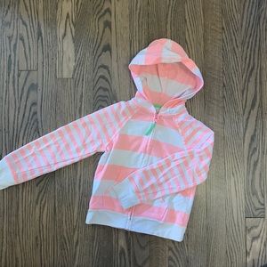 Arizona Zip Up Hoodie Sweatshirt Pink White Stripes Girls Size 6